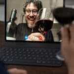 zoom meeting with a glass of red wine